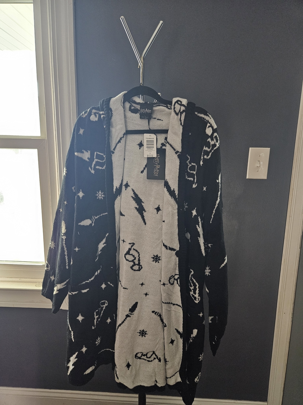 torrid Black & White Hooded Cardigan Sweater with Star & Lightning Motifs